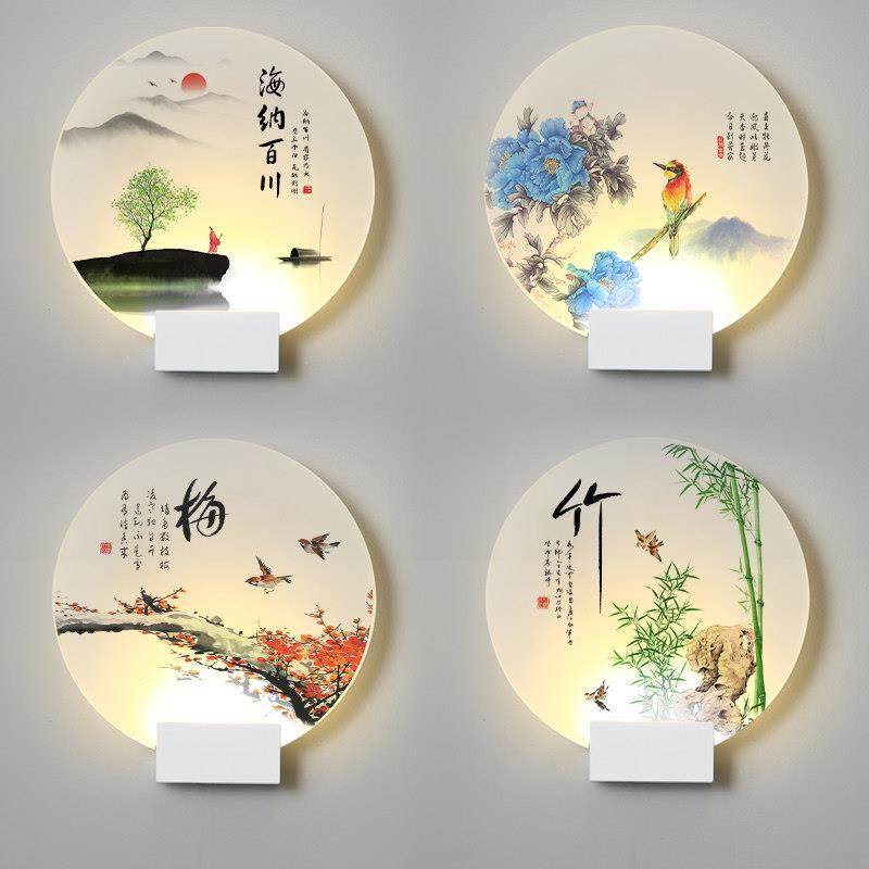 床头灯卧室壁灯客厅背景墙灯简约现代创意2022新款茶楼中式过道灯