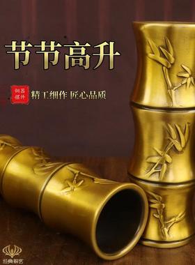 黄铜节节高升香筒家用佛字莲花竹佛签桶黄铜供放笔筒佛堂大号香筒