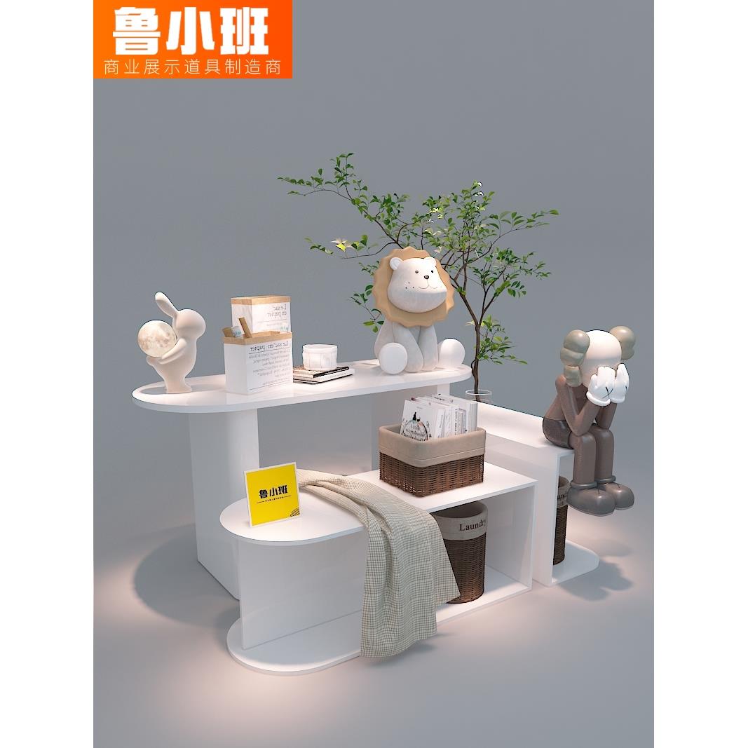 服装店中岛展示台流水台产品陈列桌白色烤漆女装高低展示桌展示柜