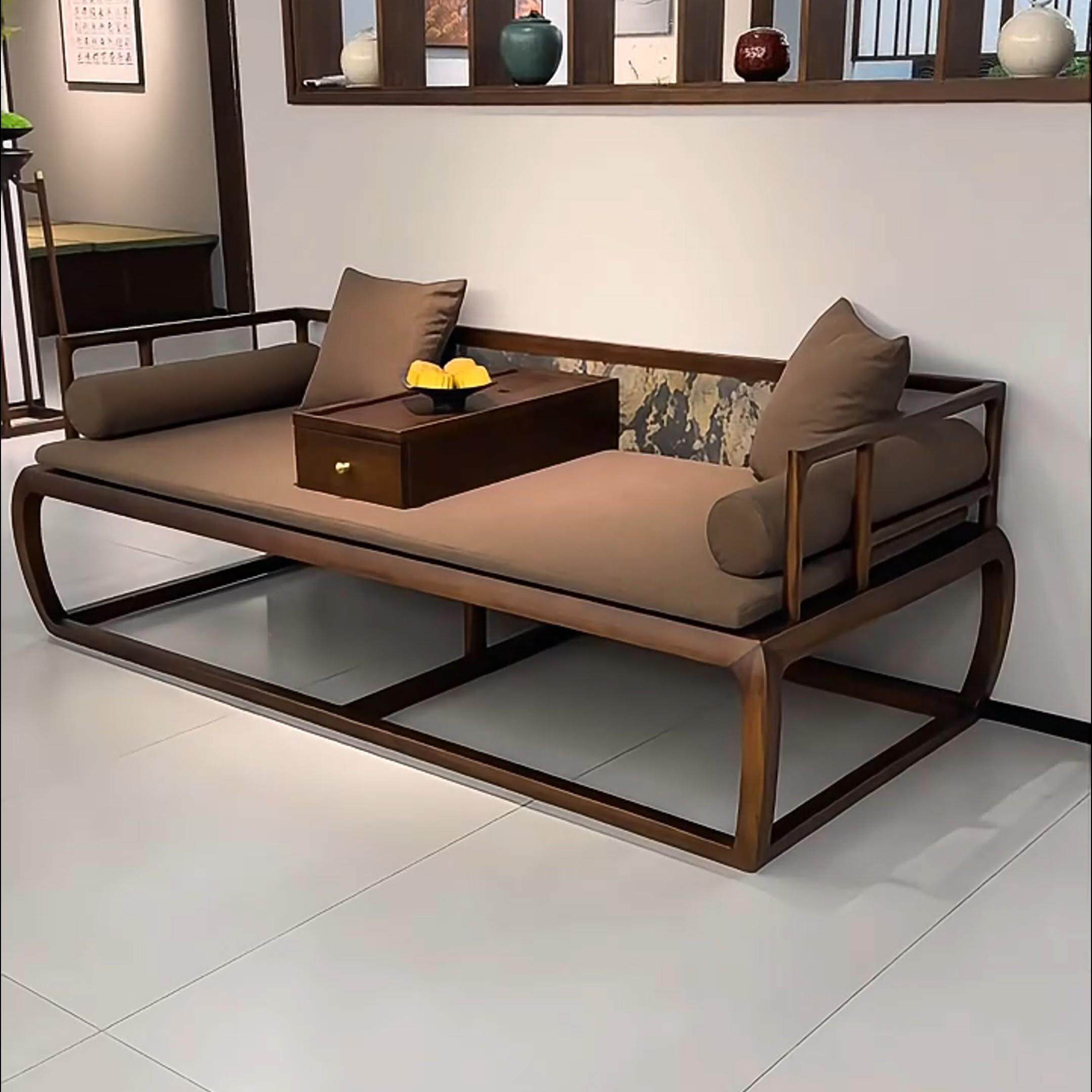 新中式实木沙发罗汉床两用北美黑胡桃木家用客厅禅意床榻茶室书房