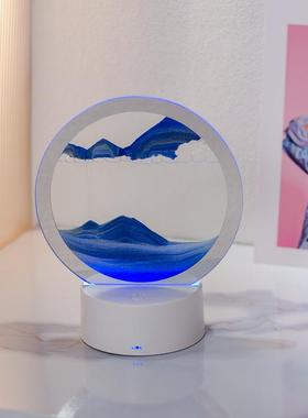 绝美流沙摆件3d玻璃流沙画LED床头轻奢摆件工艺品卧室桌面氛围灯