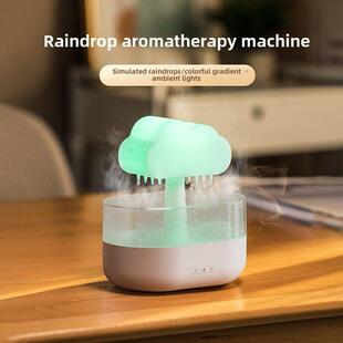 创意云朵雨滴香薰机七彩氛围灯家用卧室桌面云雨声礼品空气加湿器