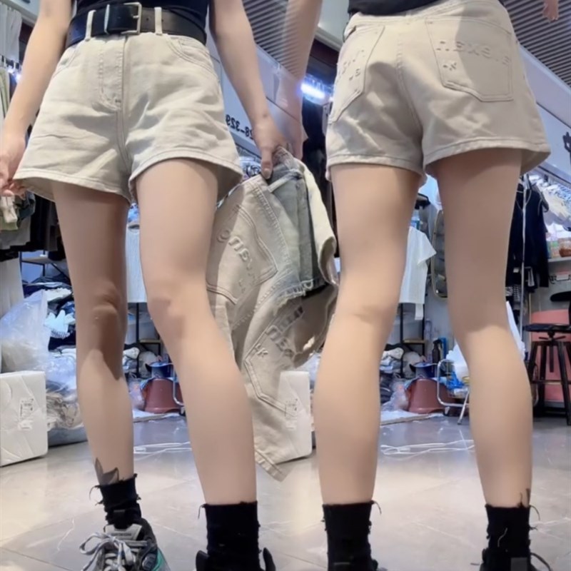 做旧复古阔腿牛仔短裤女2024年夏季新款高腰宽松显瘦a字五分裤子