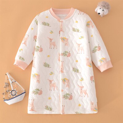 男童纯棉无骨保暖家居睡袍冬季女童空气棉睡裙长袍宝宝睡衣睡袋秋