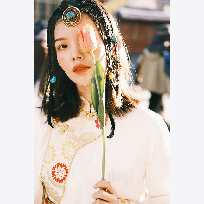 藏风宝石假发麻花辫 假发辫子女表演造型假发 民族风旅拍藏族头饰