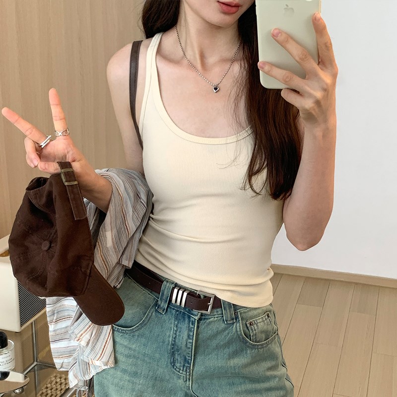 百搭外穿辣妹吊带背心女夏季2023年新款修身U领无袖上衣女
