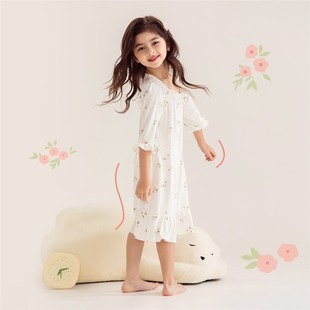林卡50S优可丝春夏女童睡衣清新碎花印花七分袖儿童圆领裙家居服