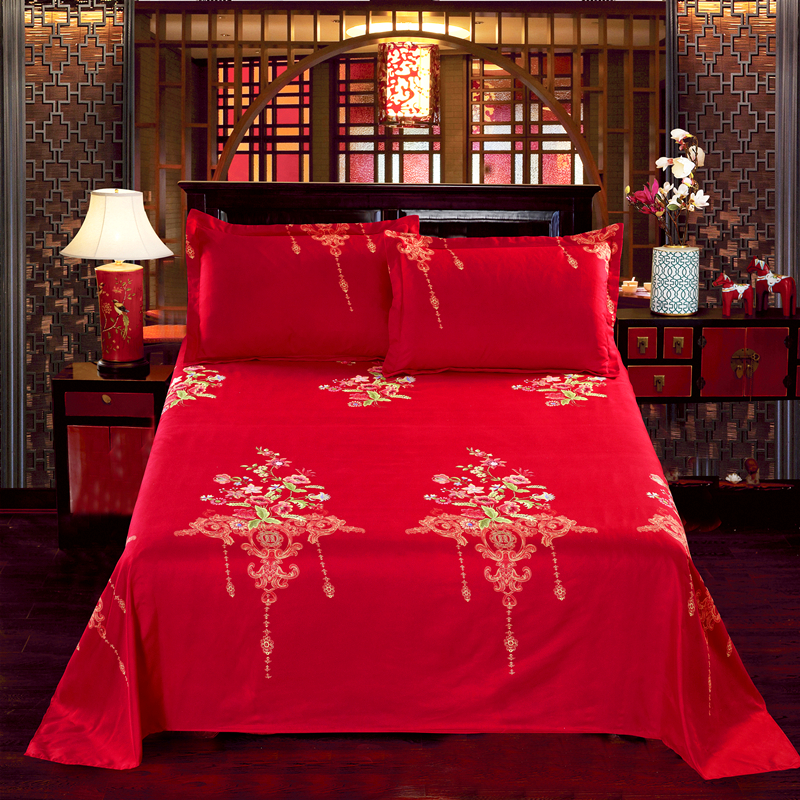 结婚红色床单单件加厚女方喜庆被单枕套2件套婚庆榻榻米3米大炕单