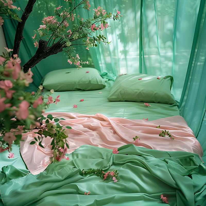 夏季凉感丝夏被四件套空调被薄被单纯色混搭多巴胺小清新被床单