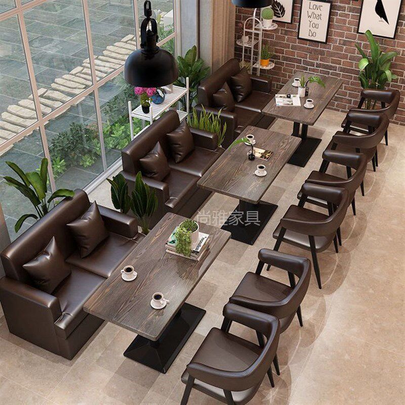 简约复古西餐厅咖啡厅桌椅组合甜品奶茶店休闲洽谈区卡座沙发