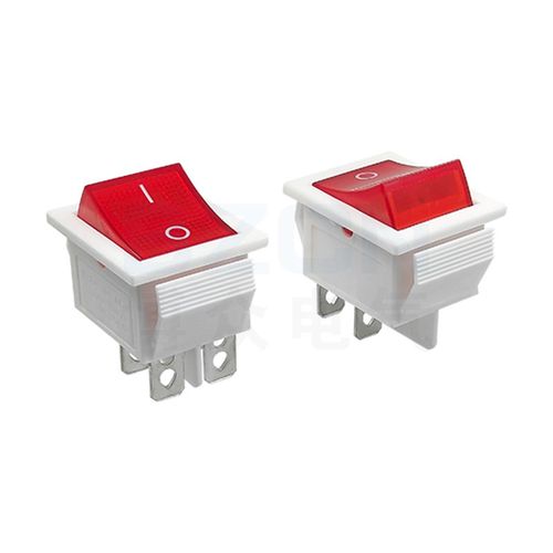 KCD4白底红色带灯船型开关4脚2档大功率16/20A250V船形翘板电源