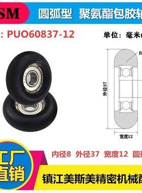 MSM高质量聚氨酯包胶轴承圆弧滑轮球面型PU滚轮耐磨PUO60837-12