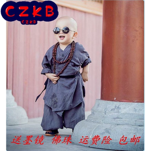 儿童小和尚服装抖音少林寺僧袍宝宝古装演出摄影服棉麻汉服男萌娃