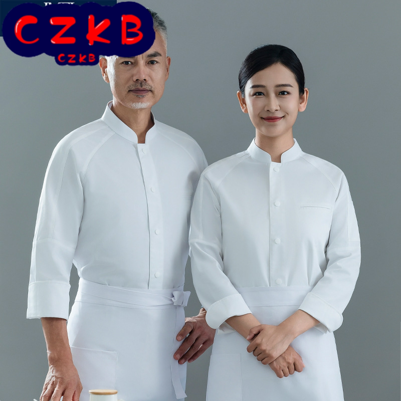 高档厨师工作服长袖单排扣面包房烘焙师工装制服定制logo厨房衣服