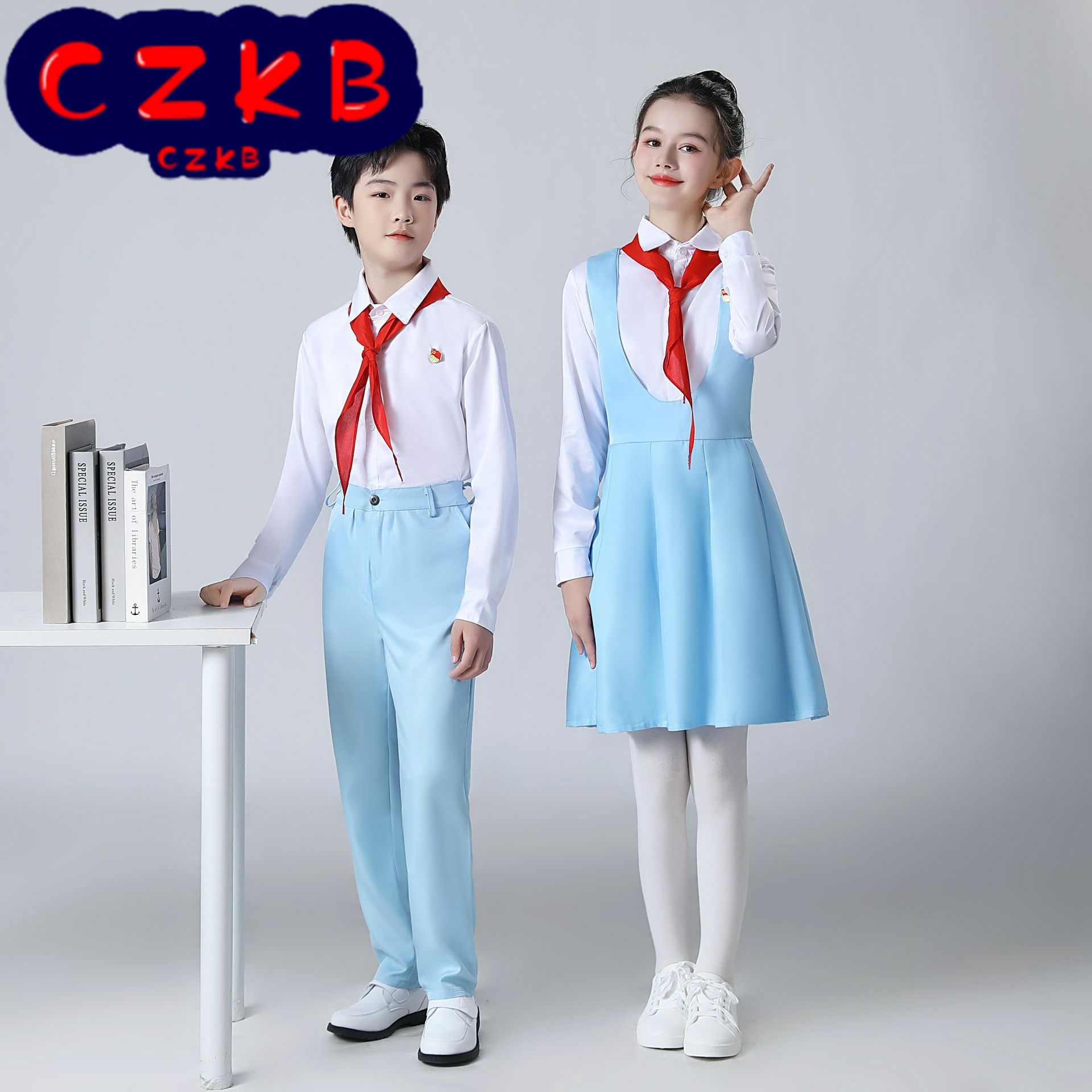 蓝色合唱服儿童合唱服演出服中小学生诗歌朗诵服装制服冯琳同款