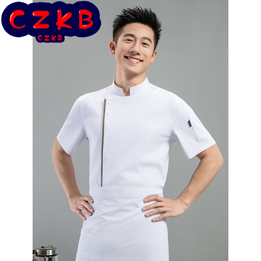 餐饮厨师工作服短袖透气酒店厨房厨师服男夏季半袖学校食堂弹力女