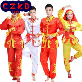 新款打鼓舞龙练功舞狮服装男女秧歌成人腰鼓儿童武术演出表演武术