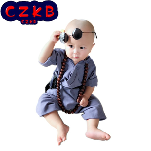 小和尚衣服儿童和尚服宝宝套装小沙弥僧袍少林寺棉麻婴儿男童演出