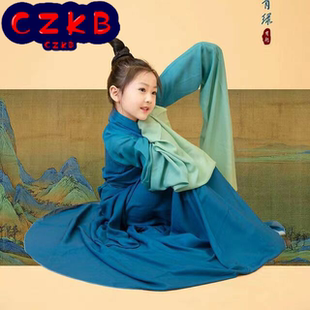 只此青绿舞蹈服摄影春晚同款千里江山图古典舞演出服飘逸儿童汉服