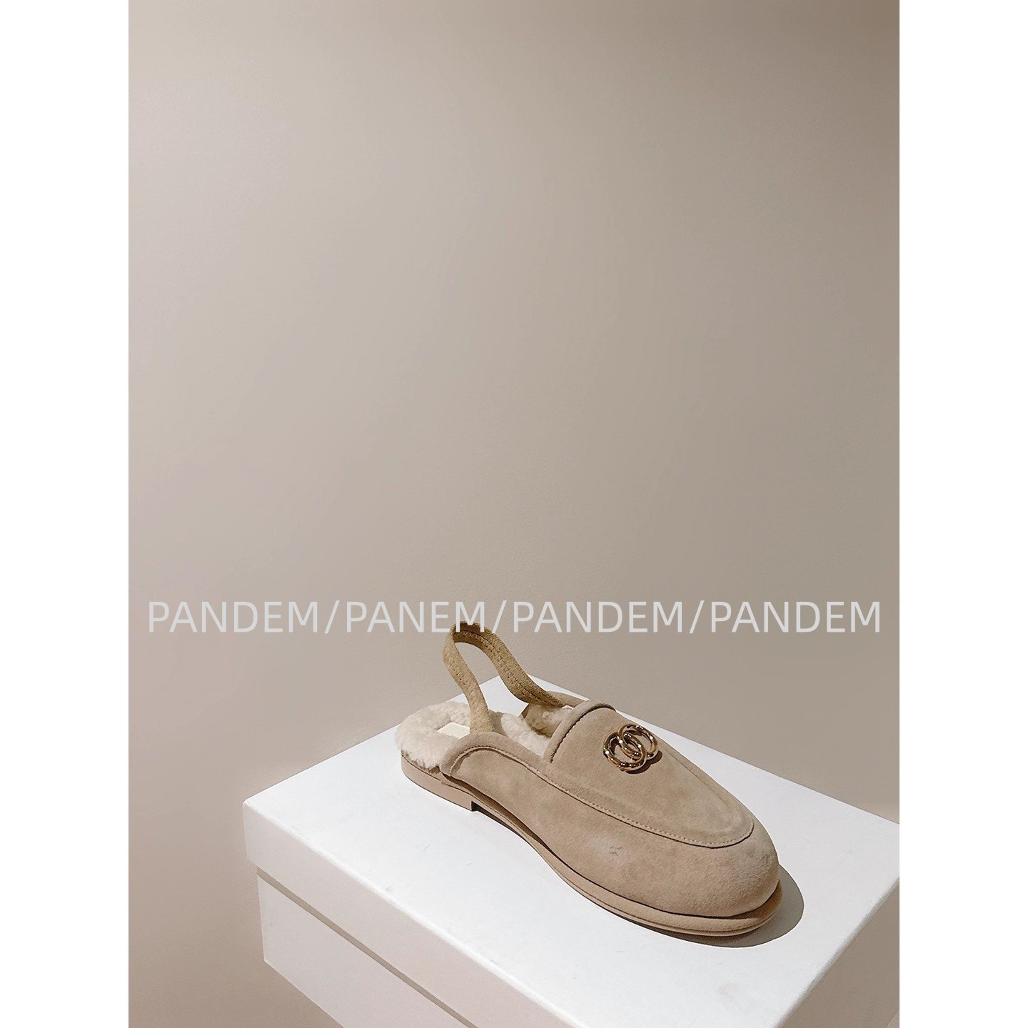 PANDEM/11.2老钱风！羊皮毛毛鞋女冬加绒厚底一脚蹬乐福鞋半拖