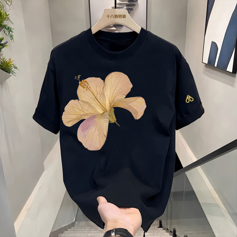 【官网正品】剪刀四季休闲风花朵印花短袖T恤男潮流时尚宽松上衣