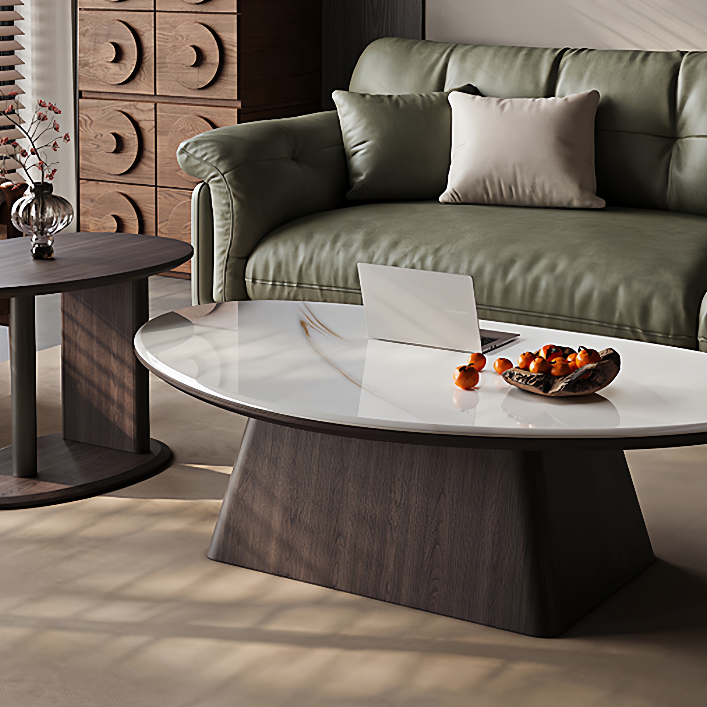 意式轻奢微晶石茶几极简茶几组合