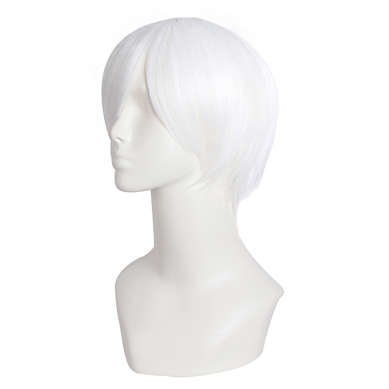 潼漫 cos假发男女适用短发30CM万用反翘直发纯白色动漫假毛全头套