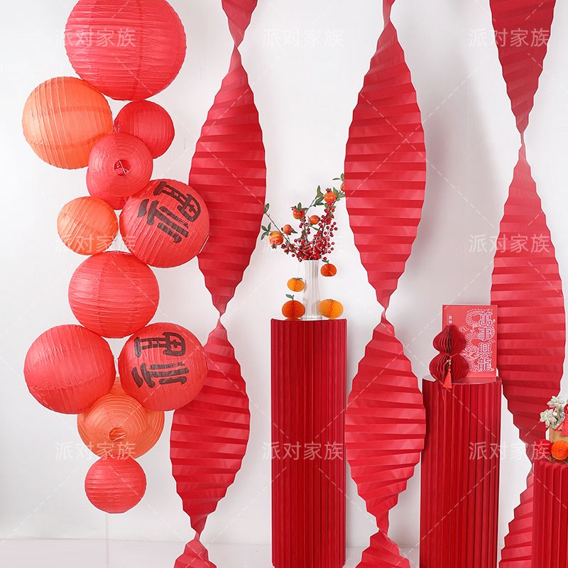新中式红色商场活动珠宝店橱窗天花板氛围吊顶装饰国风红色灯笼