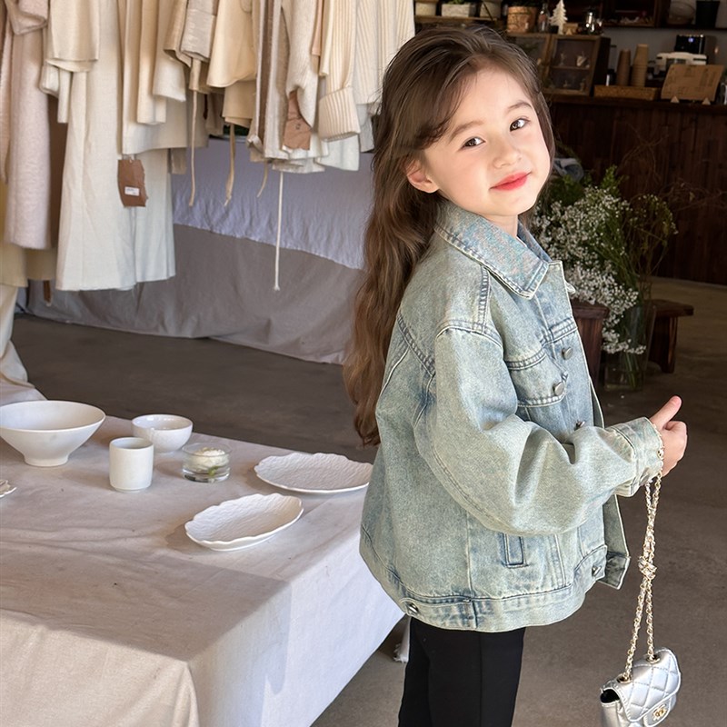 女童休闲牛仔外套2024春秋新款儿童韩版宽松时髦夹克宝宝洋气上衣
