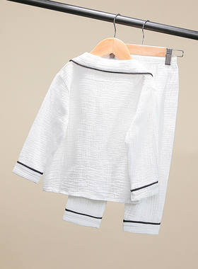 男童白色睡衣套装春夏季薄款女童儿童宝宝棉纱布家居服休闲空调服