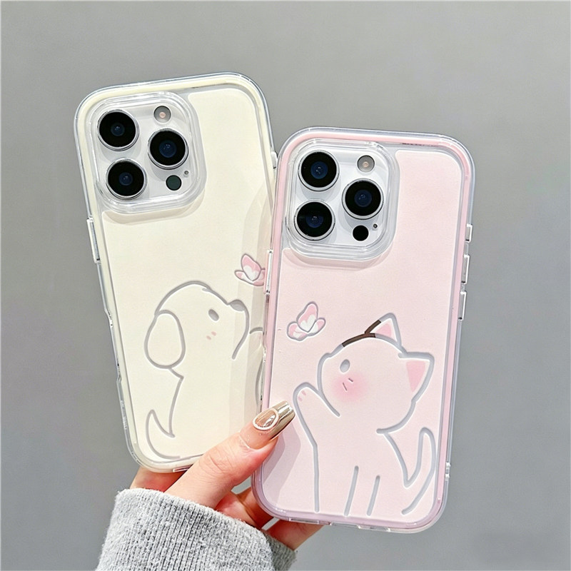 情侣蝴蝶猫狗适用于苹果17promax手机壳iPhone16pro新款iP15plus高颜值14可爱air防摔13女款12保护11xsmax套