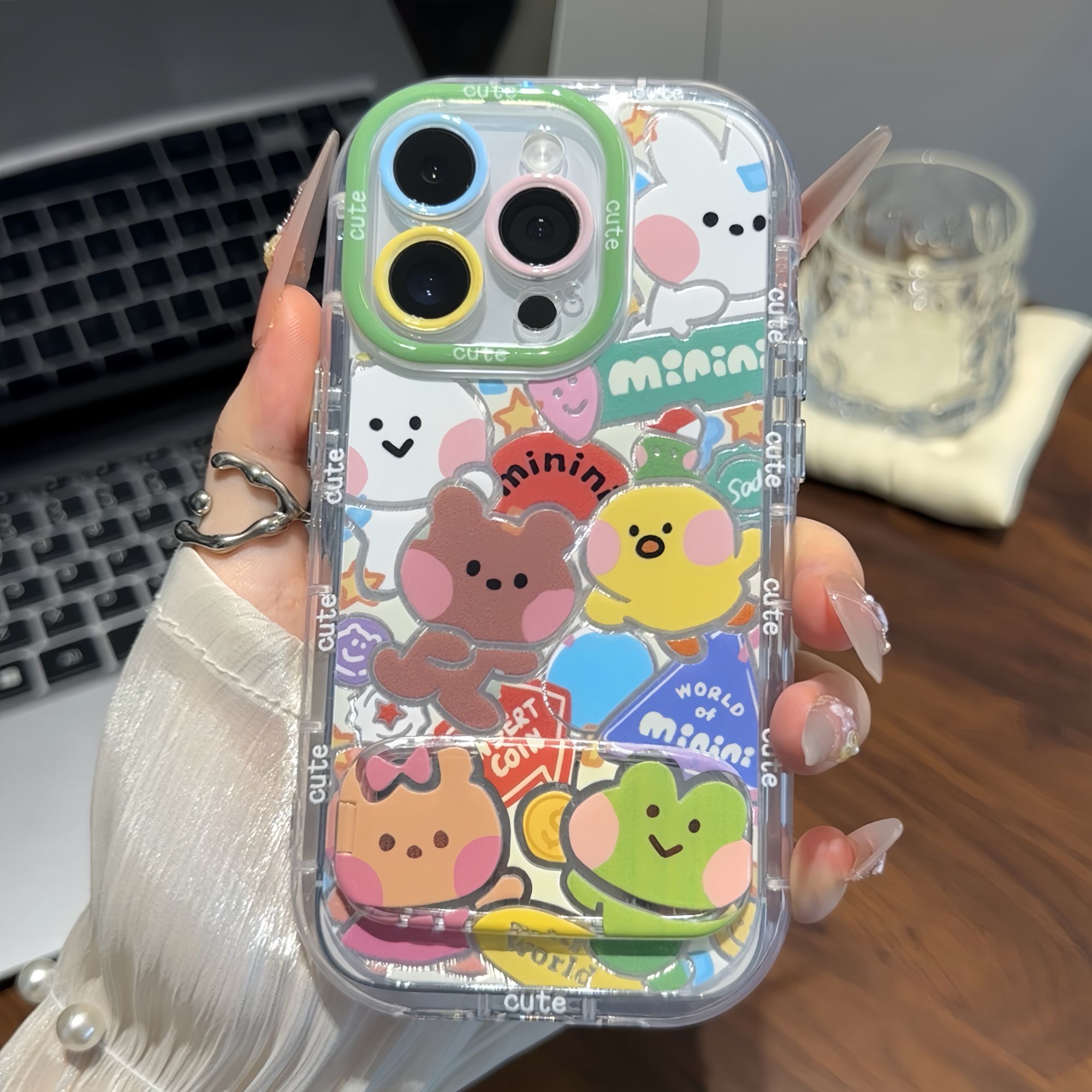 卡通青蛙小熊支架新款适用苹果16Pro手机壳iPhone14max小米15华为mate70pura80k60荣耀300vivox100reno13s20
