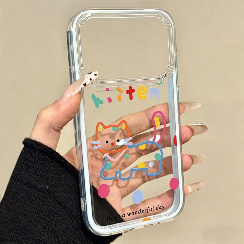 彩色波点猫咪适用于苹果17promax手机壳iPhone16pro新款iP15plus高颜值14超火air防摔13女款12保护11xsmax套