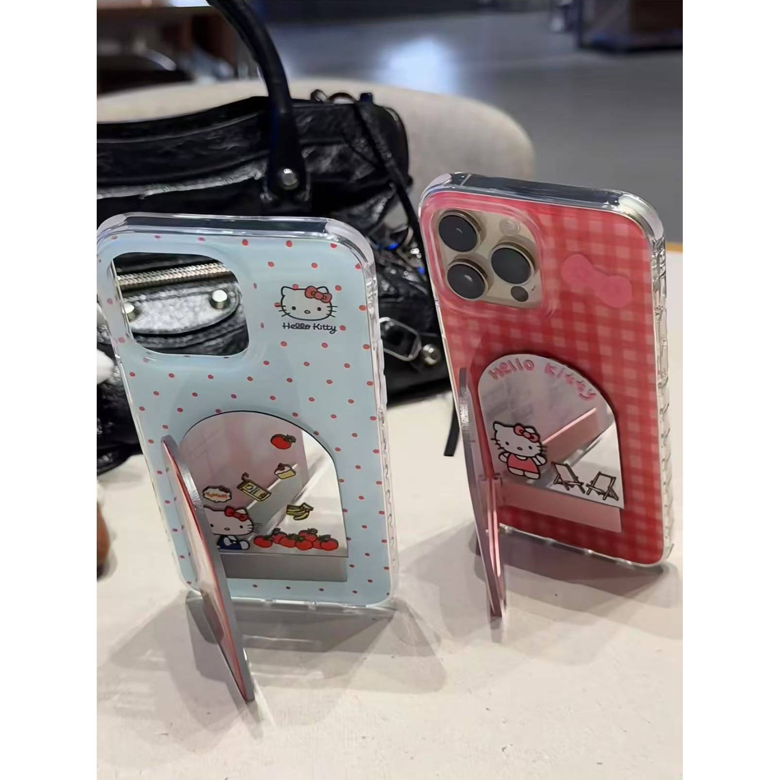 波点KT折叠镜子支架新款适用苹果16Pro手机壳iPhone14max小米15华为mate70pura80k60荣耀300opporeno13FindX8