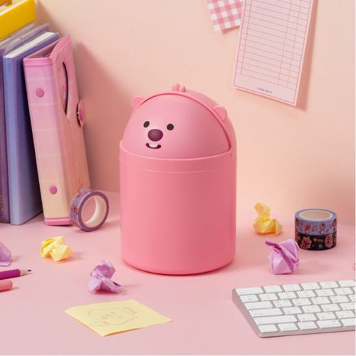韩国粉色Loopy海狸露比办公室桌面垃圾桶带盖小号纸筒篓收纳桶