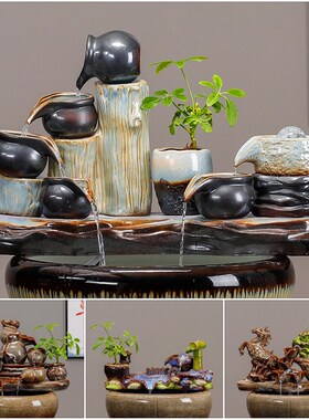 陶瓷摆件自动循环流m水鱼缸增氧摆件养鱼过滤流水喷泉室内家用造
