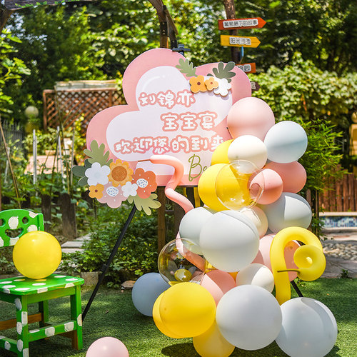 diy儿童周e岁生日气球装饰kt板宝宝满月百日宴布置卡通迎宾指引牌
