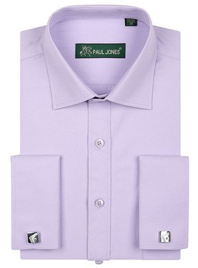 2025春秋款男士长袖法式袖扣衬衫商务高档正装衬衣男淡紫色寸衫男