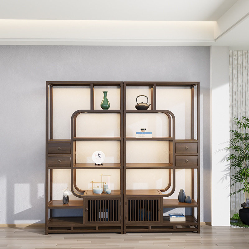 仿古木架茶室摆件收纳架木质茶叶博古架展会货柜茶叶柜两米展示柜