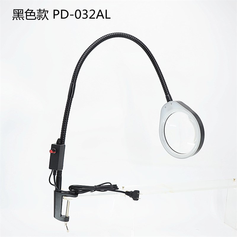 长臂支架夹式带LED灯放大镜PD032AL装饰照明老年人阅读电子钟表手