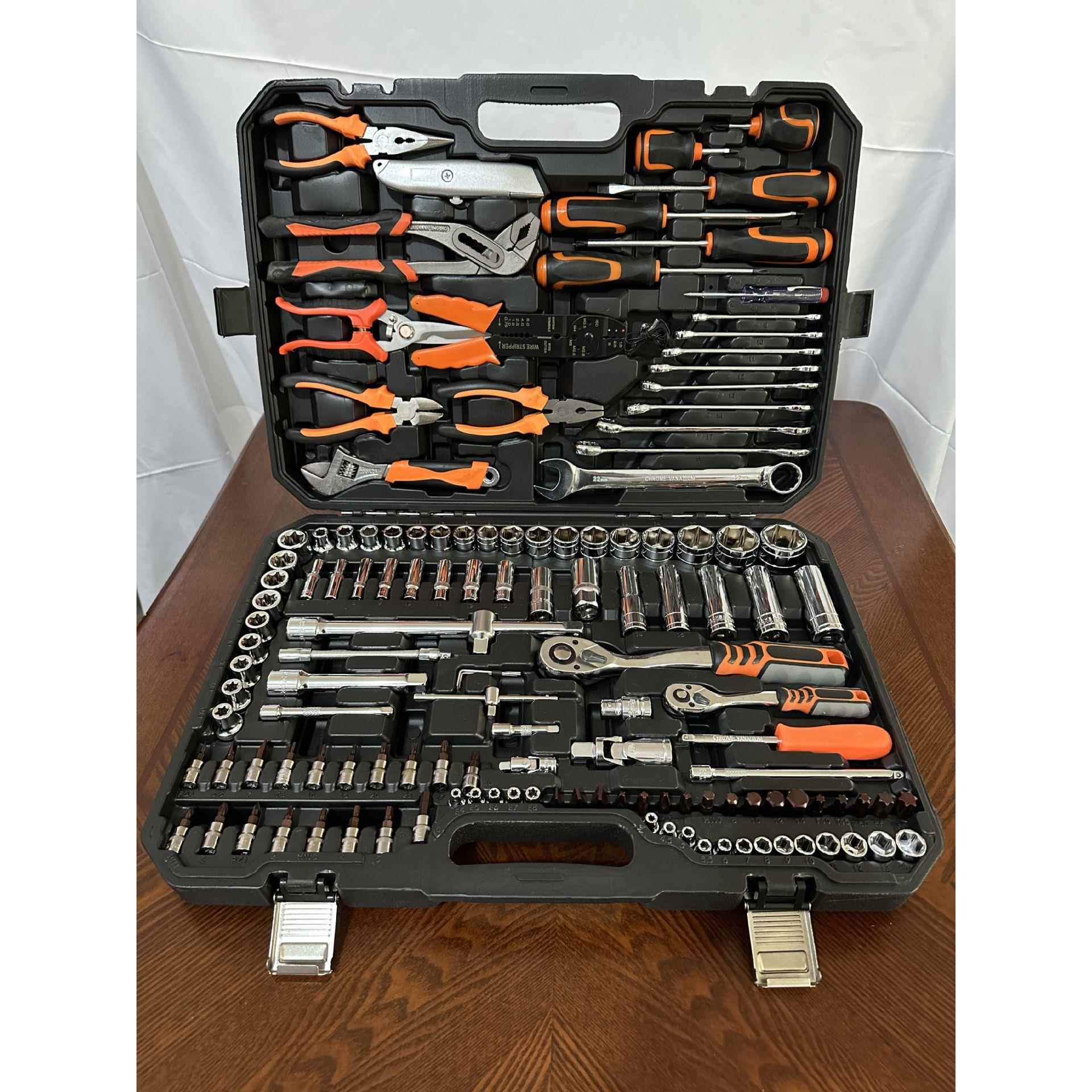 160件套汽机修综合工具套筒棘轮扳手钳子批头螺丝刀美工刀水泵钳