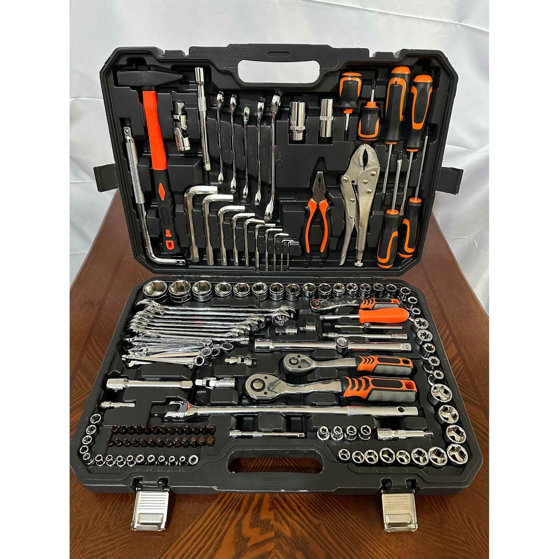 142件套PC汽机修组合工具扳手钳子螺丝刀锤套筒棘轮接杆万向节