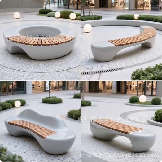 玻璃钢防腐木座椅商场创意公共休息椅学校户外广场美陈装饰坐凳