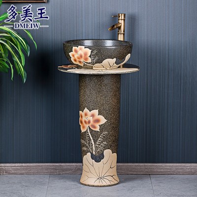 陶瓷立柱盆阳台化妆室一体式户外立柱式洗脸盆庭院花园落地洗手池