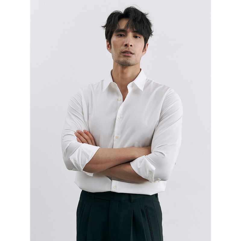 绅士通勤免烫商务正装白色衬衫抗皱休闲长袖高级感结婚红色衬衣男