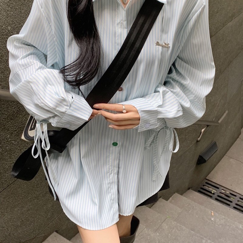 1688丽魅姿~春秋设计感绑带衬衫小众设计感彩色纽扣长袖温柔