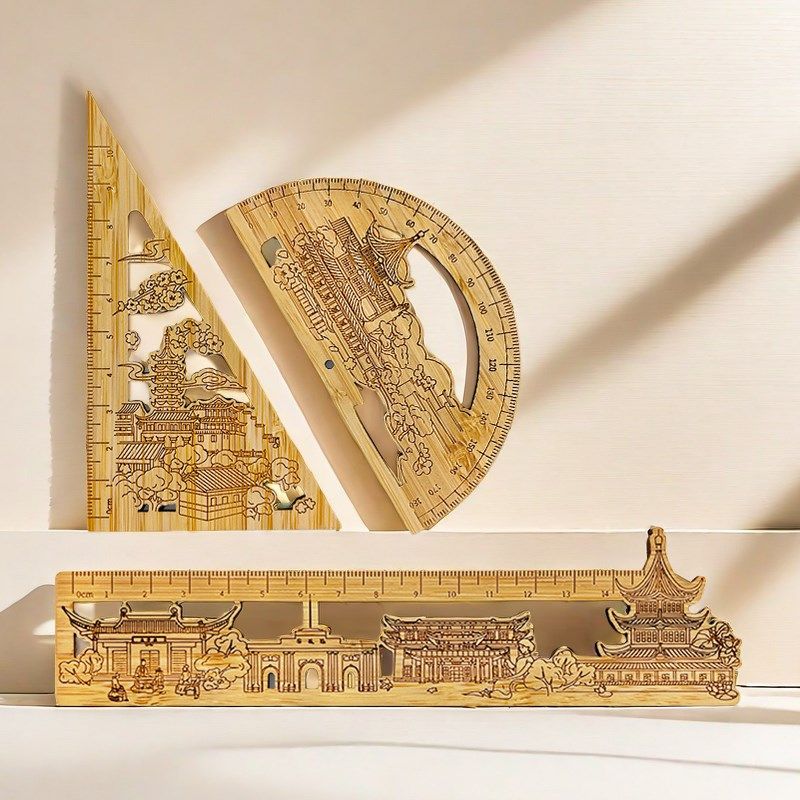 南京竹雕工艺尺套装秦淮河总统府夫子庙尺子旅游纪念品学生小礼物