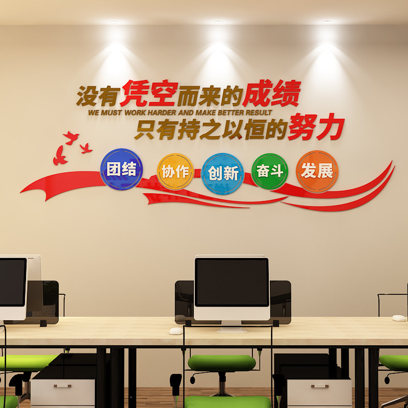 公司背景墙团队办公室墙面装饰励志标语墙贴企业文化墙会议室布置