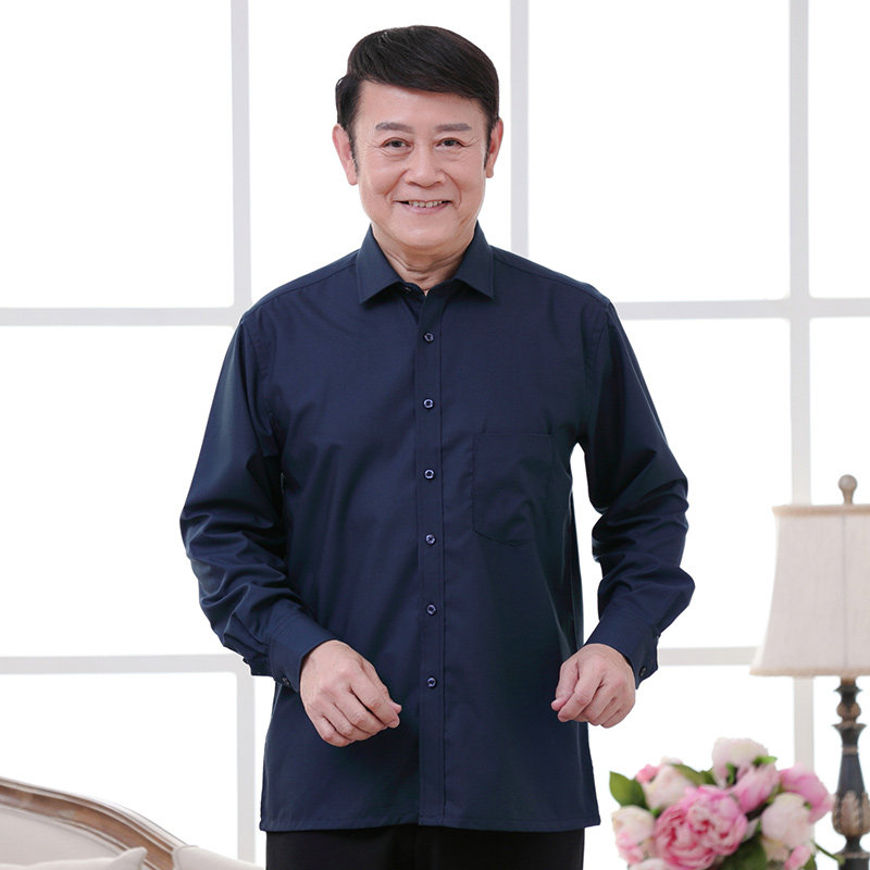 夏季中老年衬衫男士长袖爸爸装衬衣商务休闲宽松寸衫薄款老人衬衣