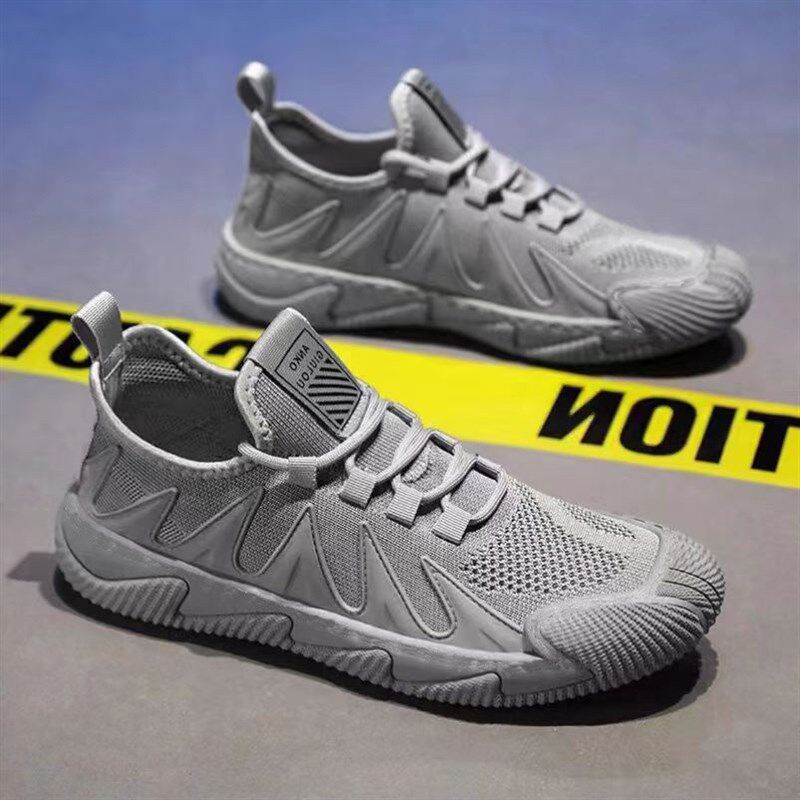 工作男鞋夏季鞋子休闲透气飞织网面男士运动轻便男款防臭劳保新款